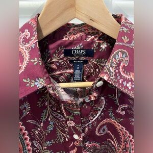 NWOT Chaps size M. No iron, 100% cotton. Wine & multicolor paisley print.